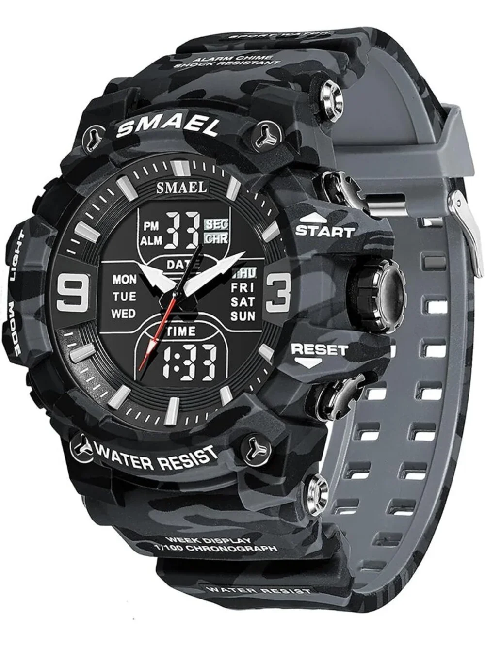 Men's Camouflage Gray Analog Luminous Waterproof LED Electronic Digital Watch